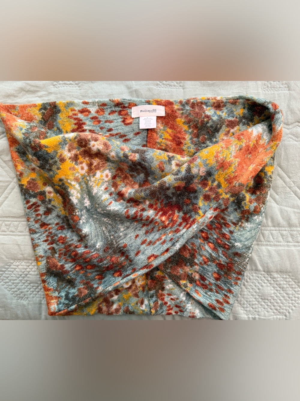 Madison Multicolor Knit Cowl Wrap Scarf - Orange, Yellow & Gray
